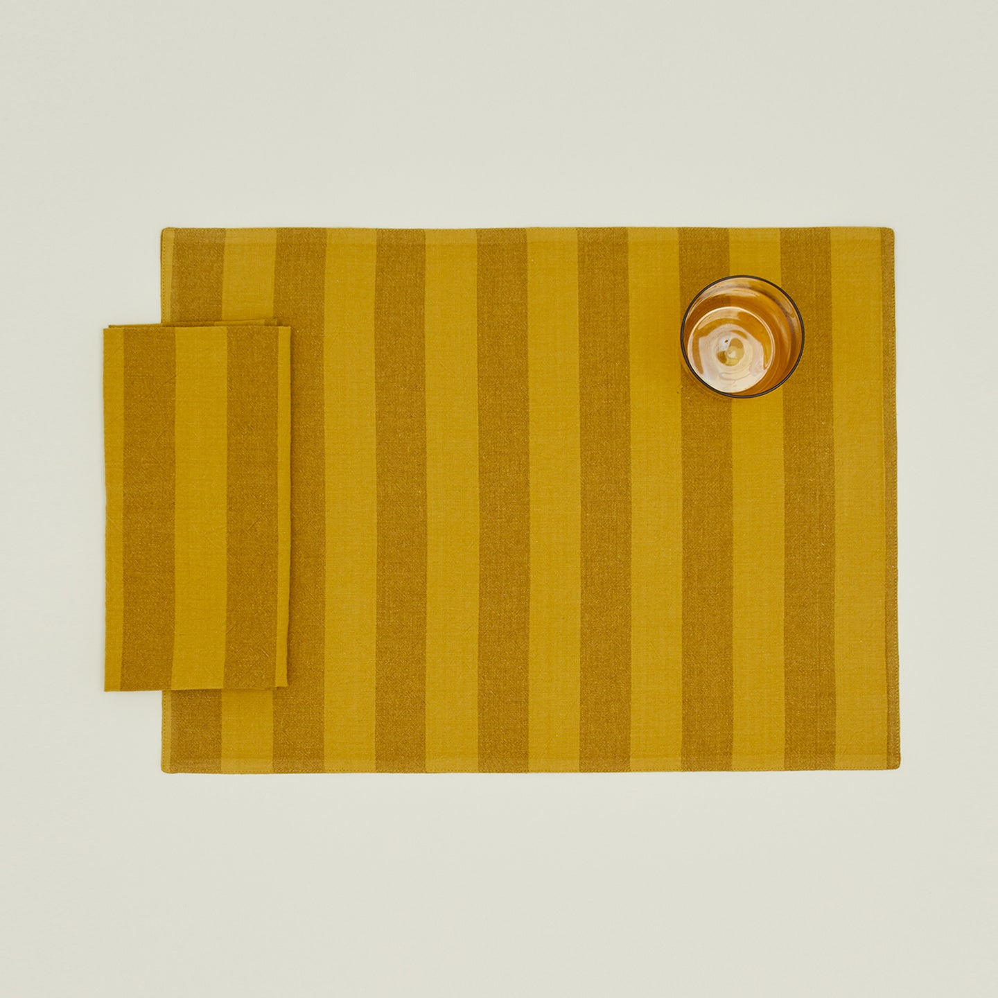 Essential Striped Dinner Napkin and Placemat in Mustard and Bronze