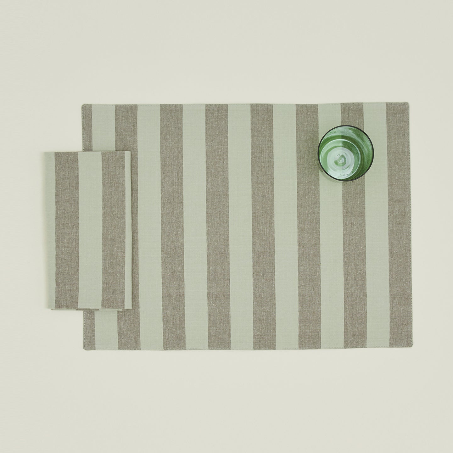 Essential Striped Dinner Napkin and Placemat in Olive and Sage