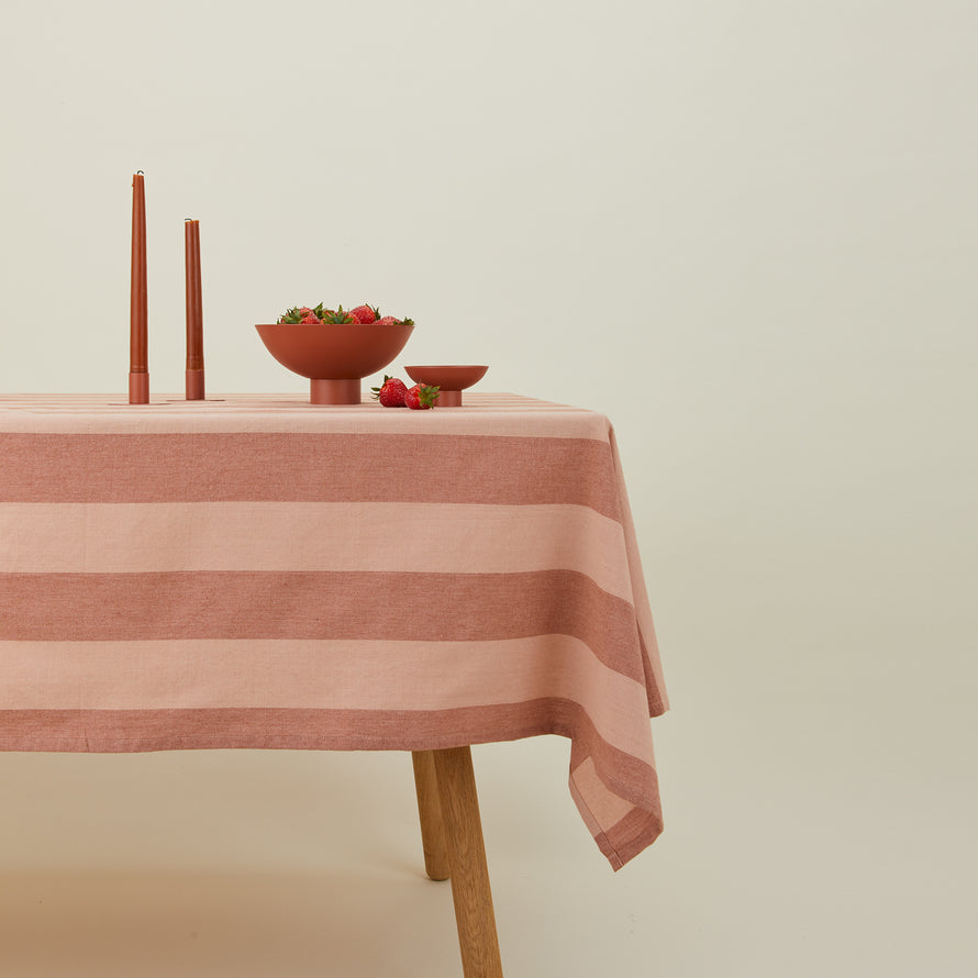 Essential Striped Tablecloth - Blush/Terracotta