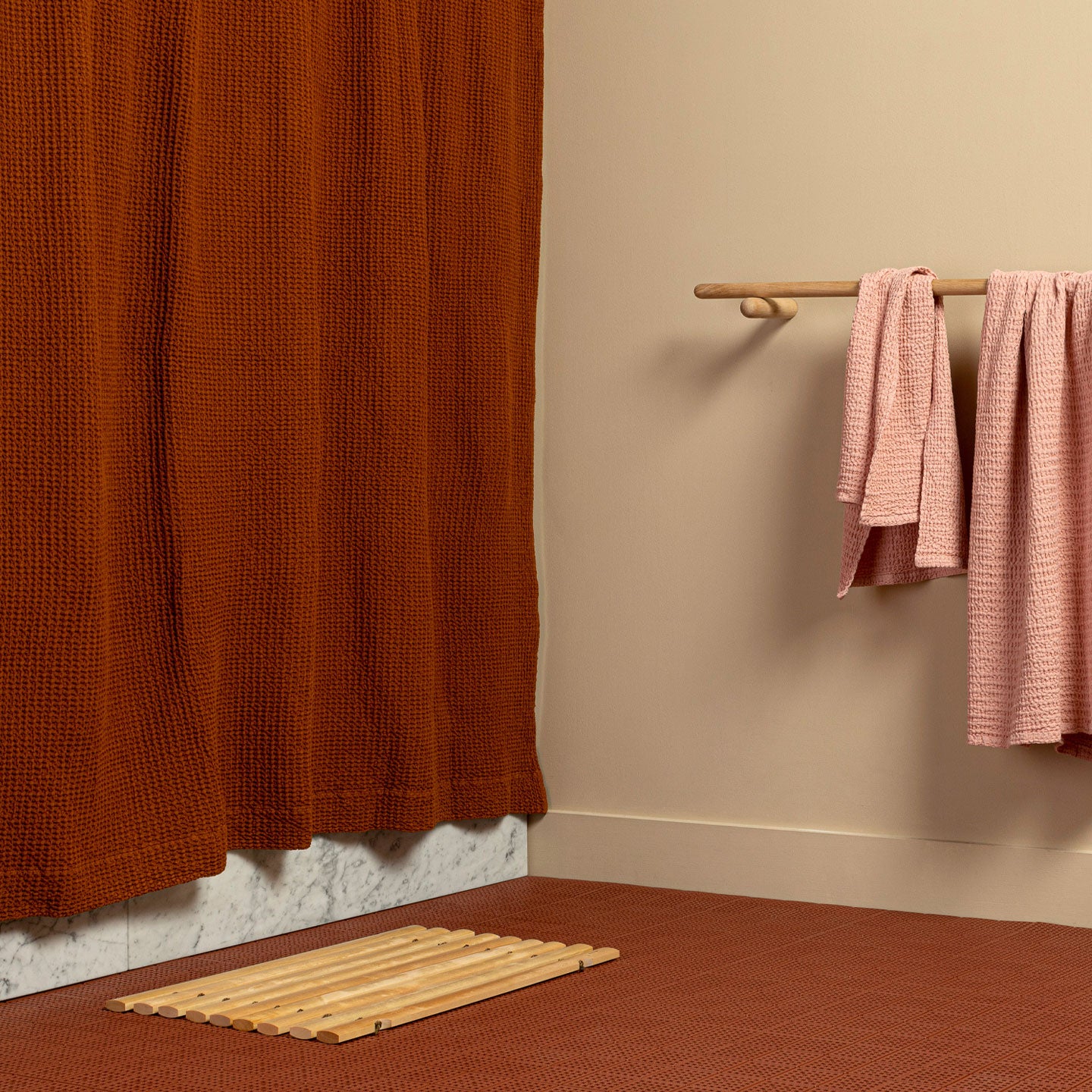 Simple Waffle Shower Curtain - Terracotta