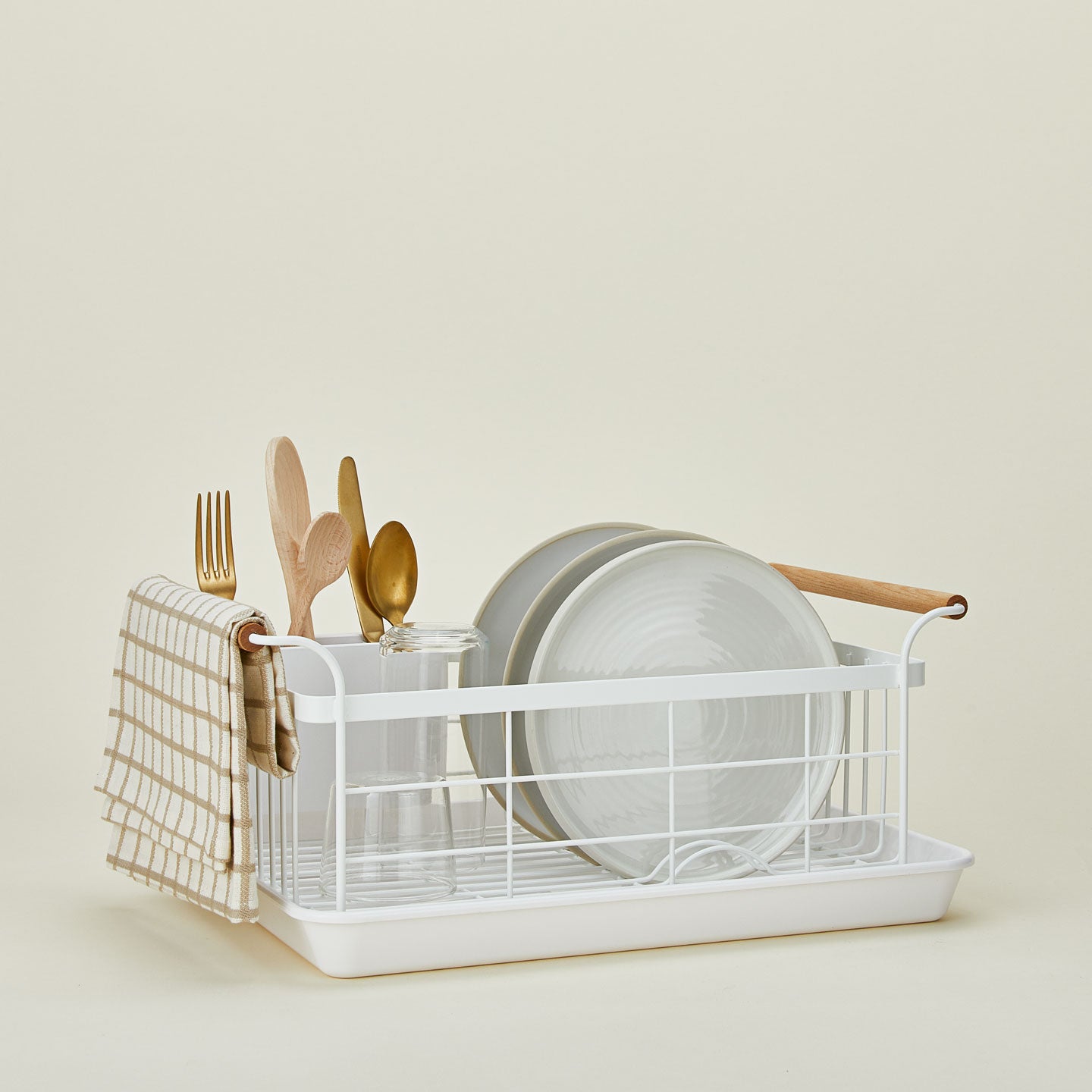 A modern dish rack in white. 