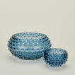 Glass hobnail blue serving and tapas bowls.