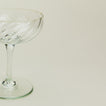 Close up view of Bow glassware coupe in optic