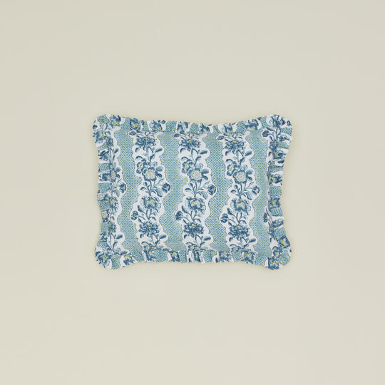 Block Printed Ruffled Pillow Cover - Indigo Floral