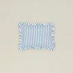 Block printed striped ruffled pillow in indigo.