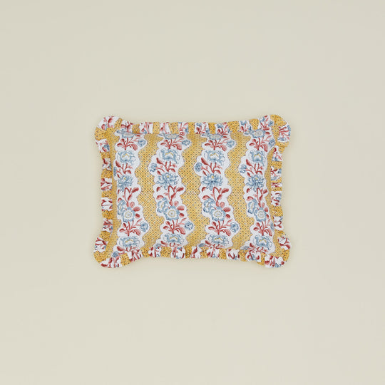 Block Printed Ruffled Pillow Cover - Mustard Floral