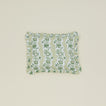 Block printed floral ruffled pillow in olive.