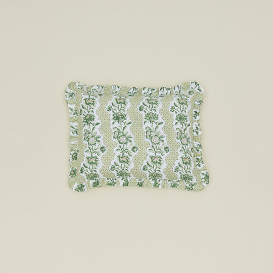 Block Printed Ruffled Pillow Cover - Olive Floral