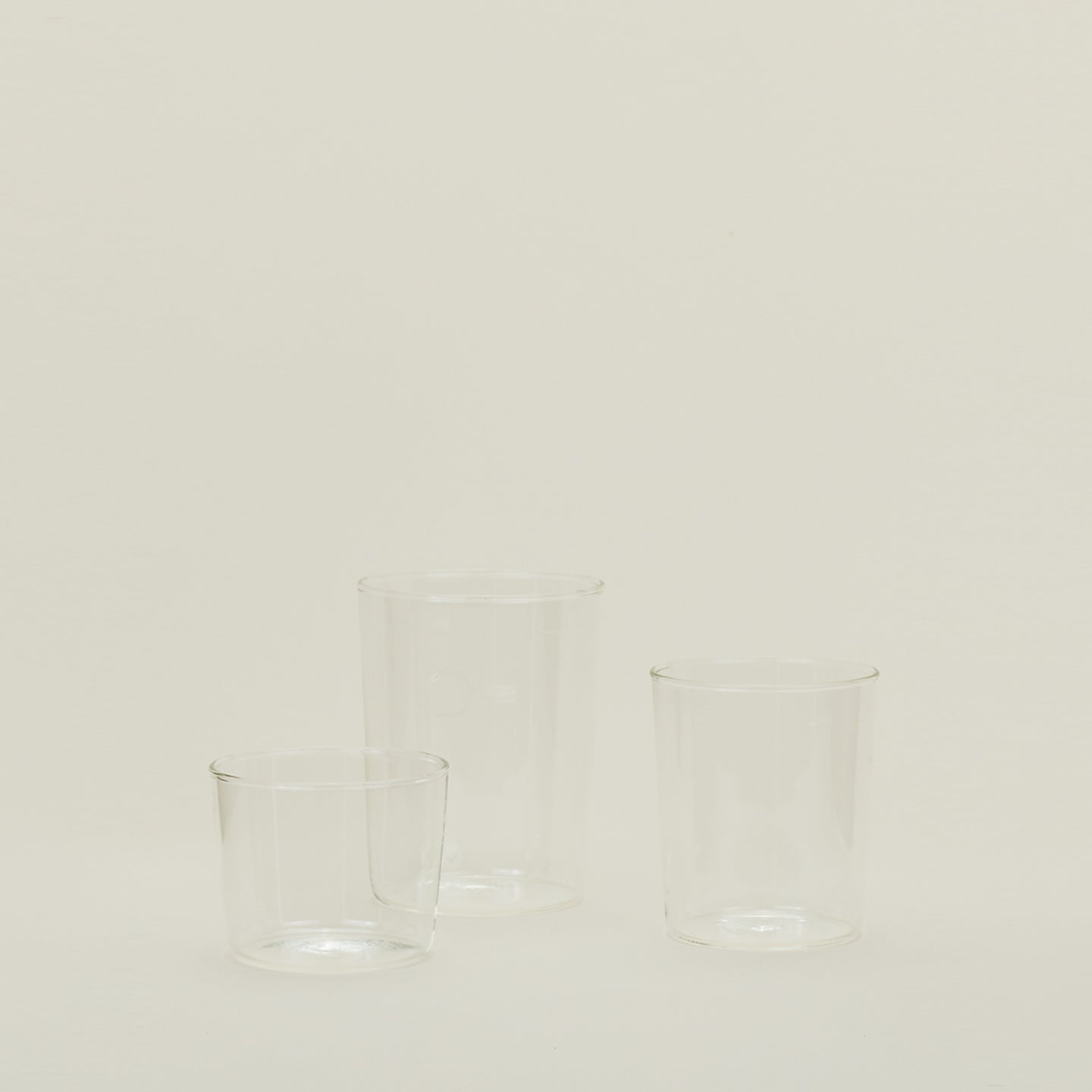 Group of three Essential Glasses in Clear in Small, Medium and Large sizes.