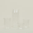 Small, Medium and Large Essential Glasses with Essential Glassware Pitcher in Clear.