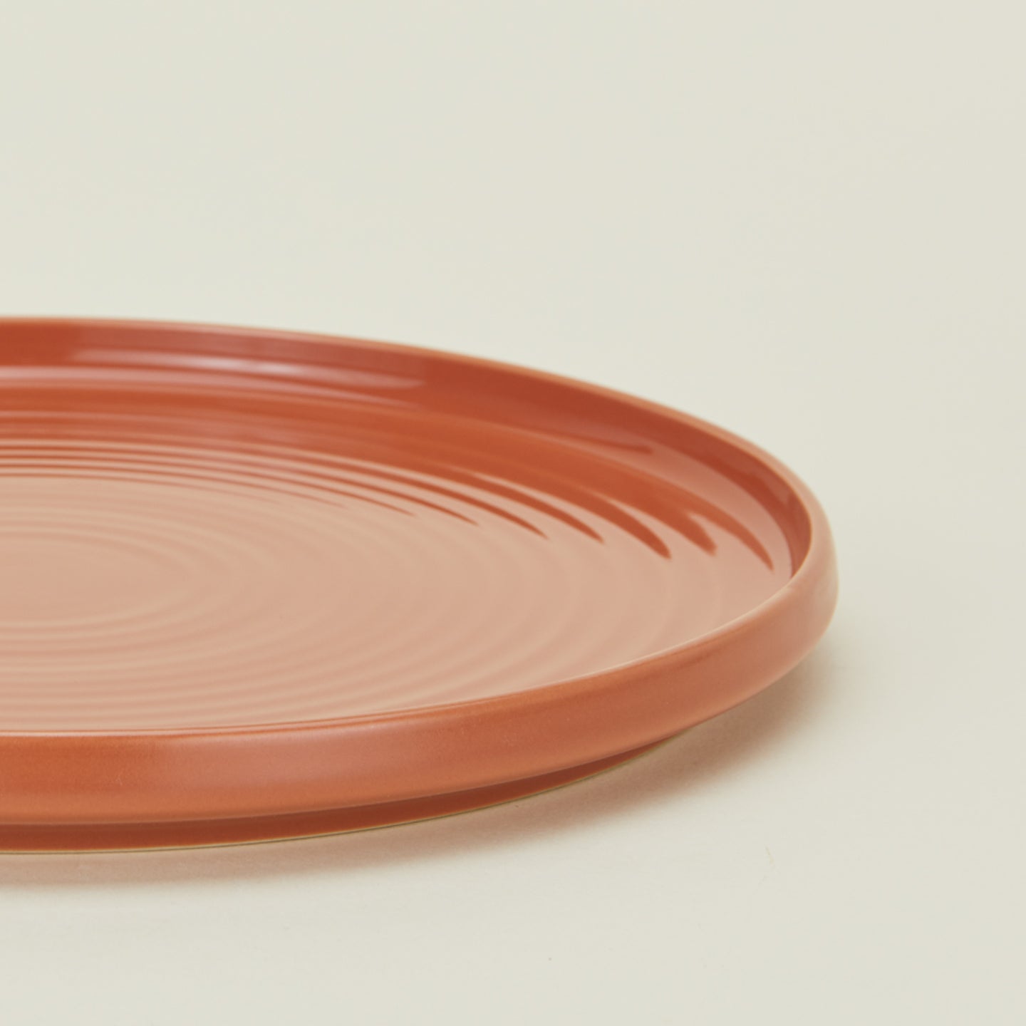 Close up view of essential dinnerplate in terracotta