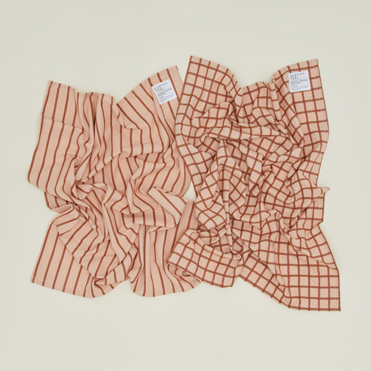 Essential Yarn Dyed Dish Towel, Set of 2 - Blush/Terracotta