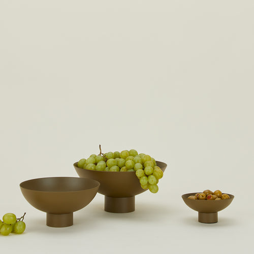 Essential footed bowl family in olive