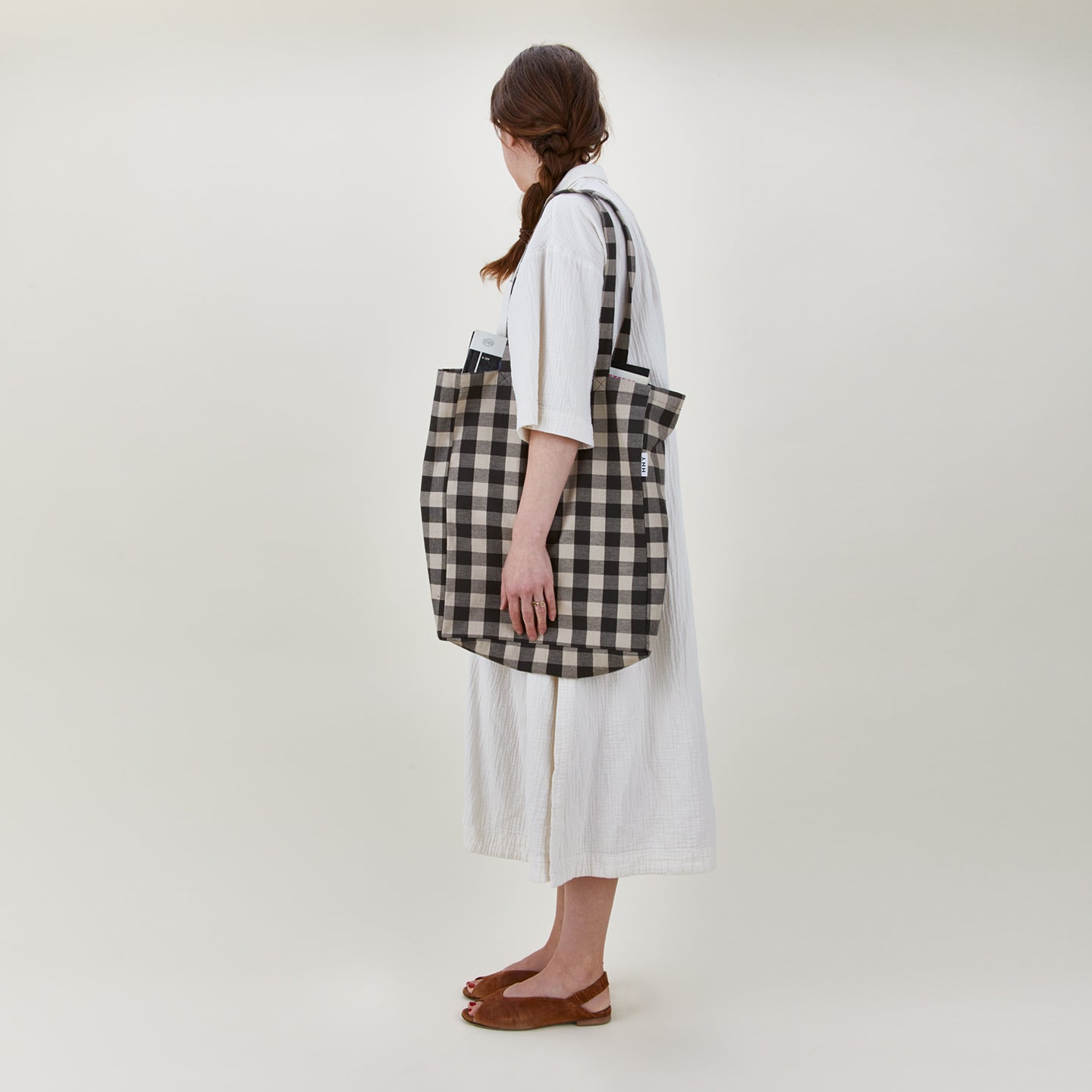 Gingham tote bag grey/black 
