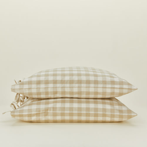 Essential Gingham Pillowcases, Set of 2 - Ivory/Flax