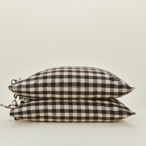 Essential Gingham Pillowcases, Set of 2 - Light Grey/Black