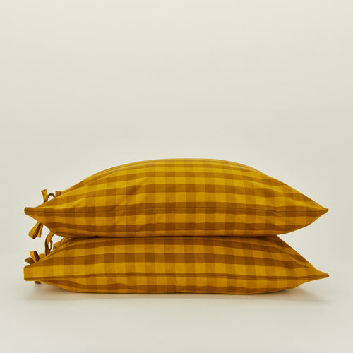Essential Gingham Pillowcases, Set of 2 - Mustard/Bronze