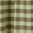 Close up view of gingham shower curtain in sage/olive