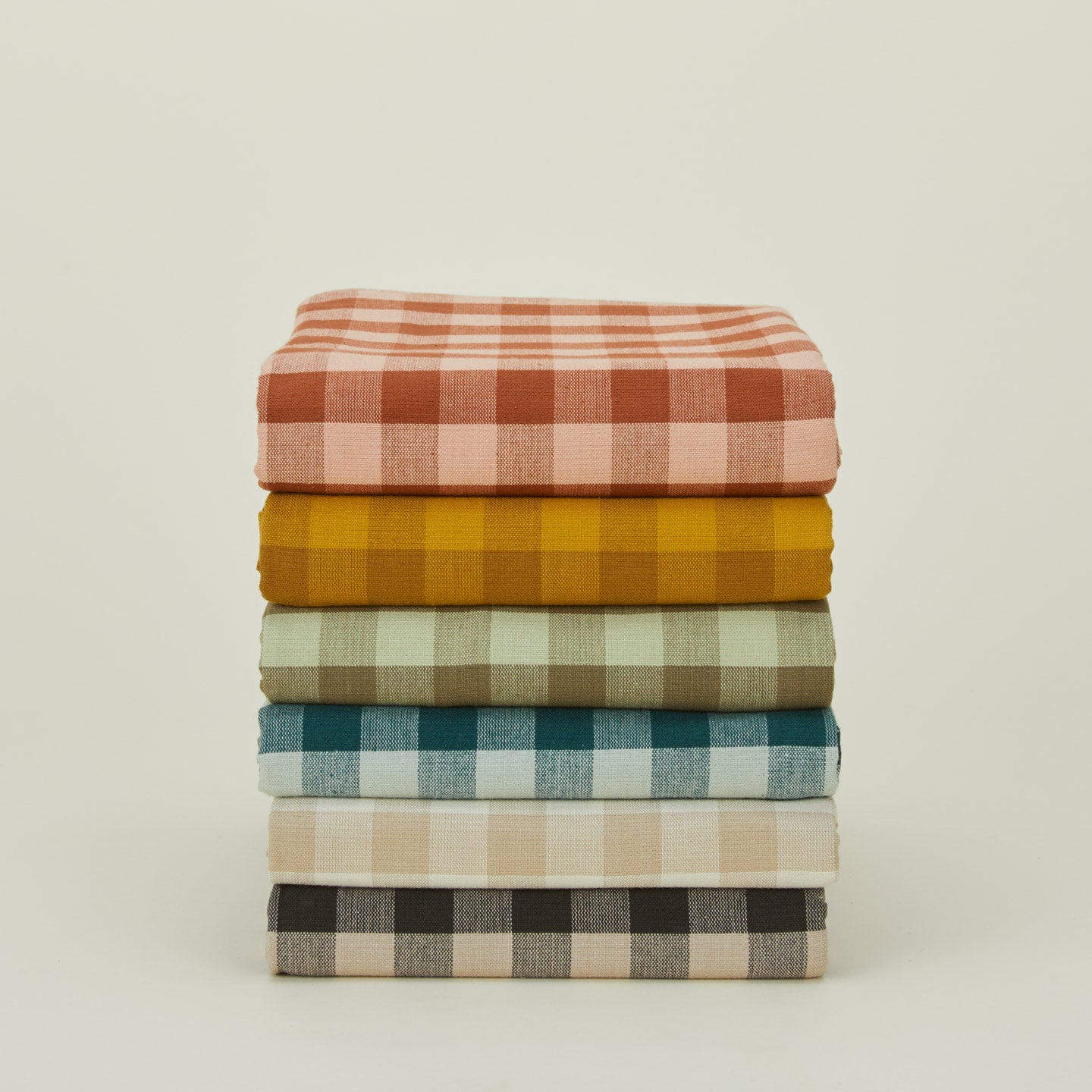 Gingham shower curtains in various colors 