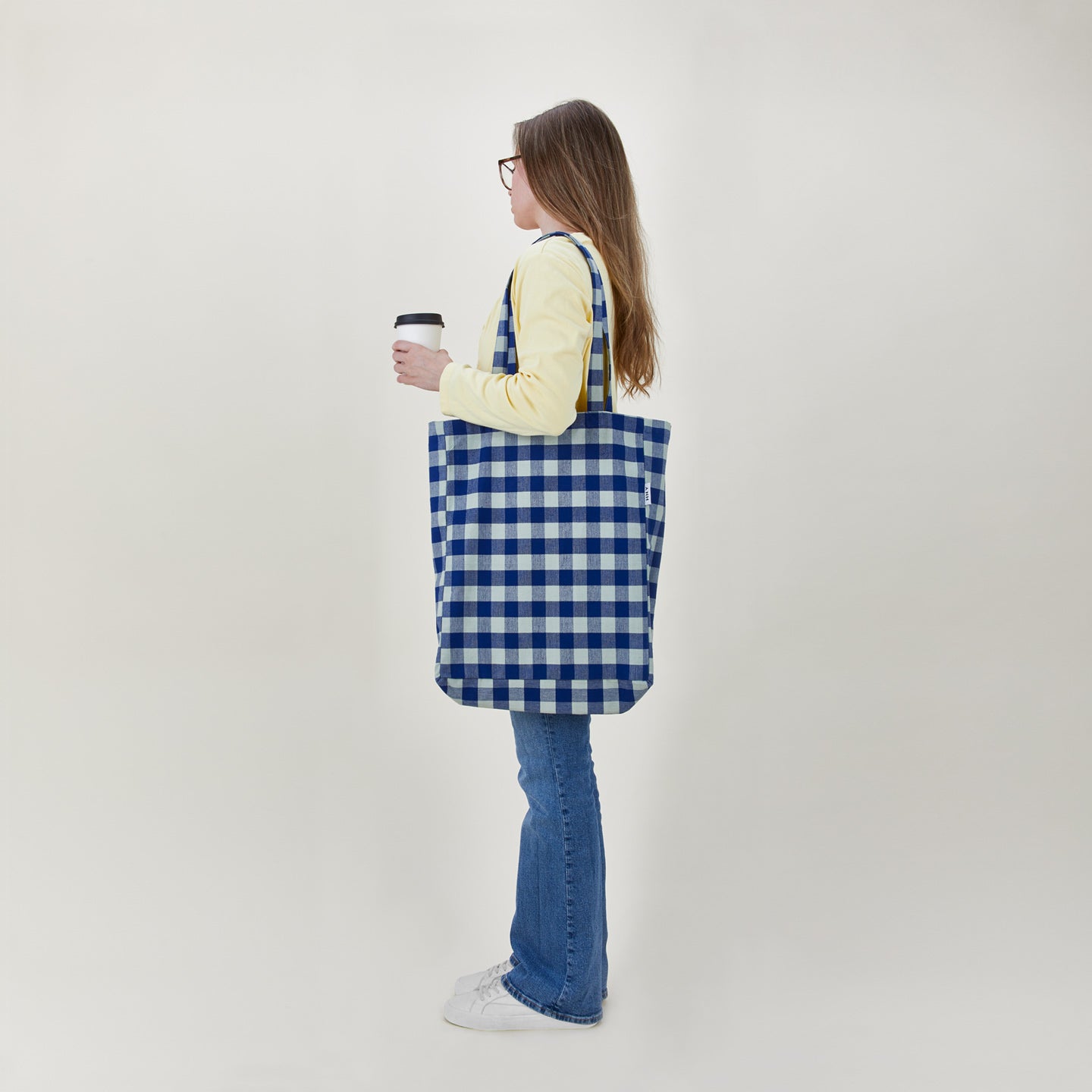 Gingham tote bag in sky/blue 