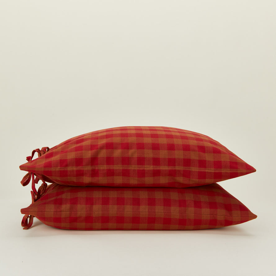 Essential Gingham Pillowcases, Set of 2 - Terracotta/Red