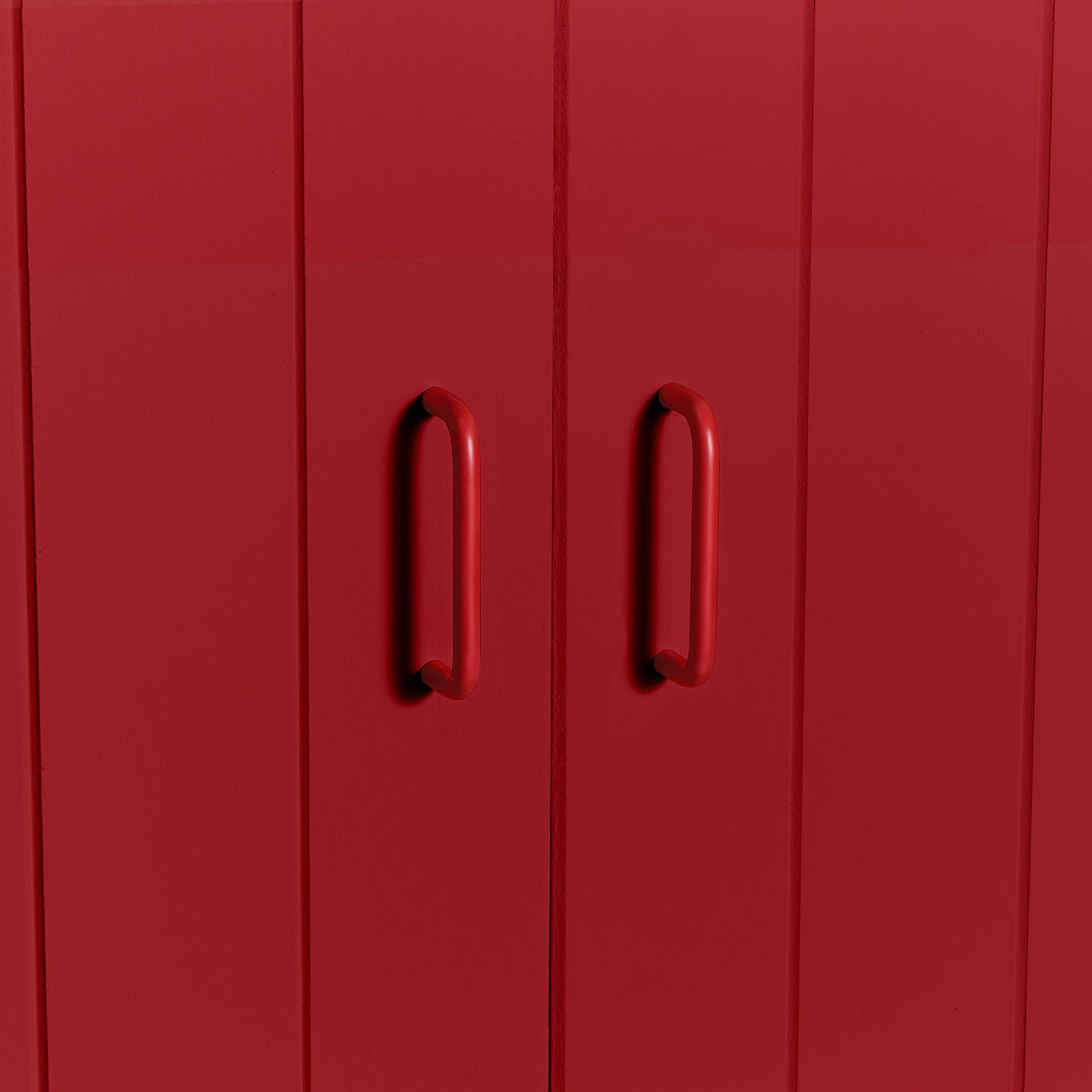 Small essential drawer pulls in red on cabinet