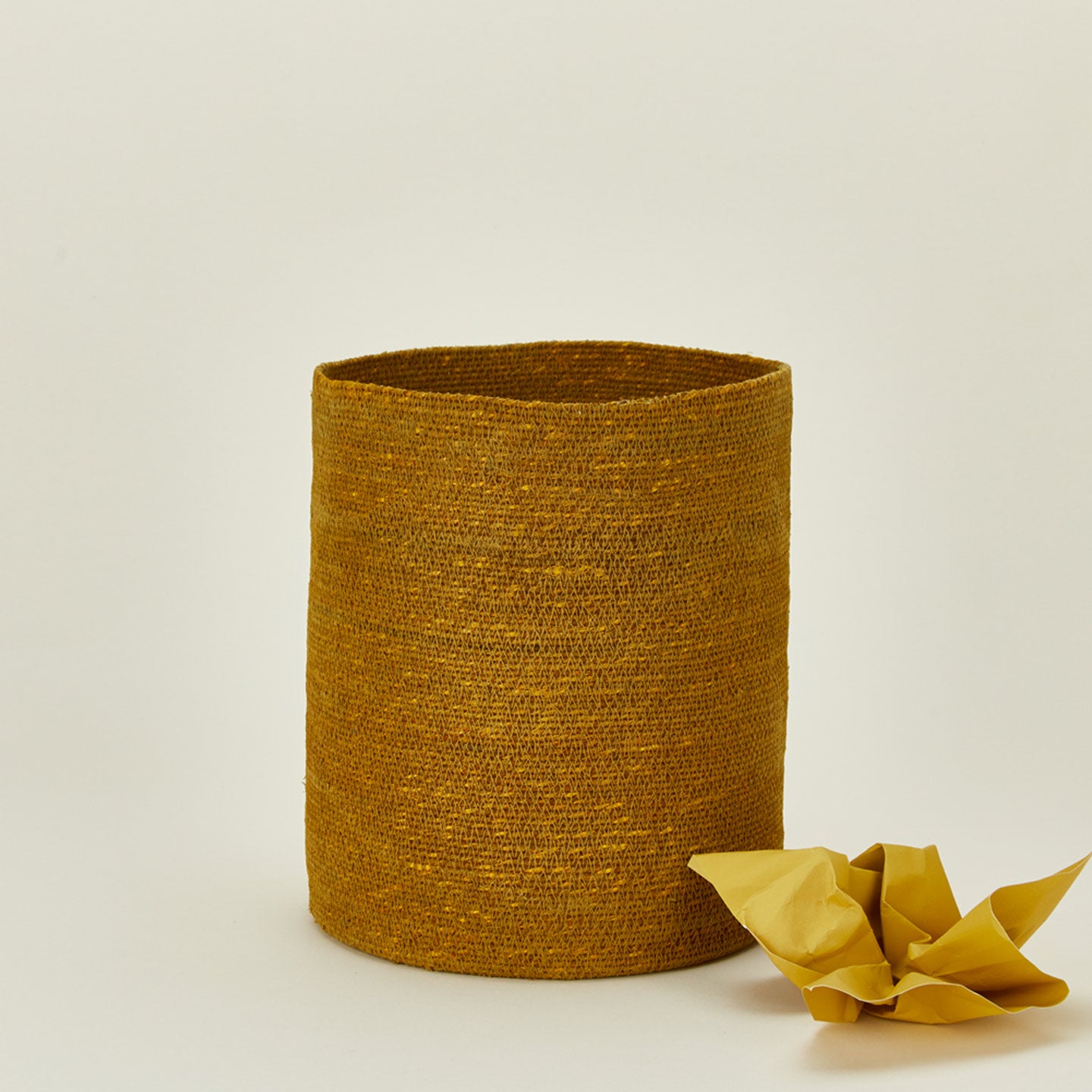 Essential Woven Waste Basket in Mustard