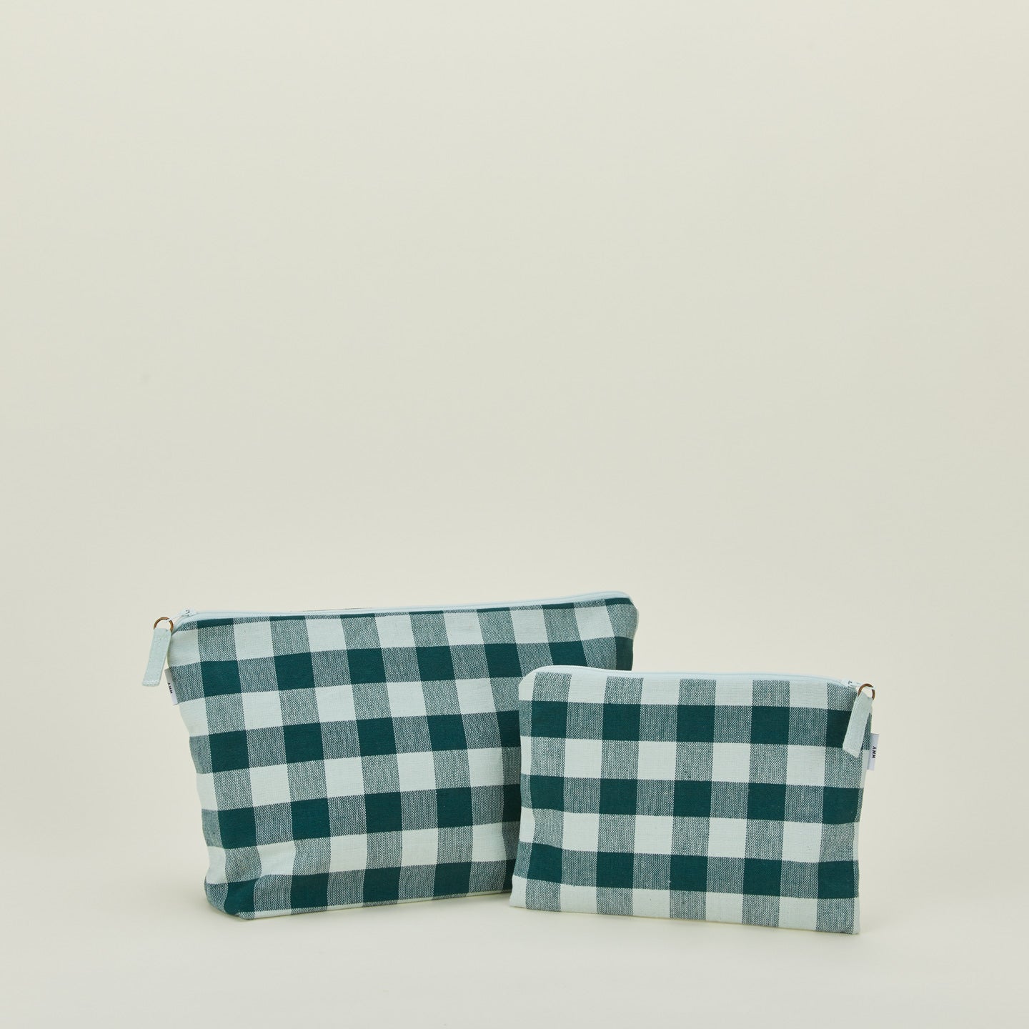Essential gingham pouches in sky and peacock
