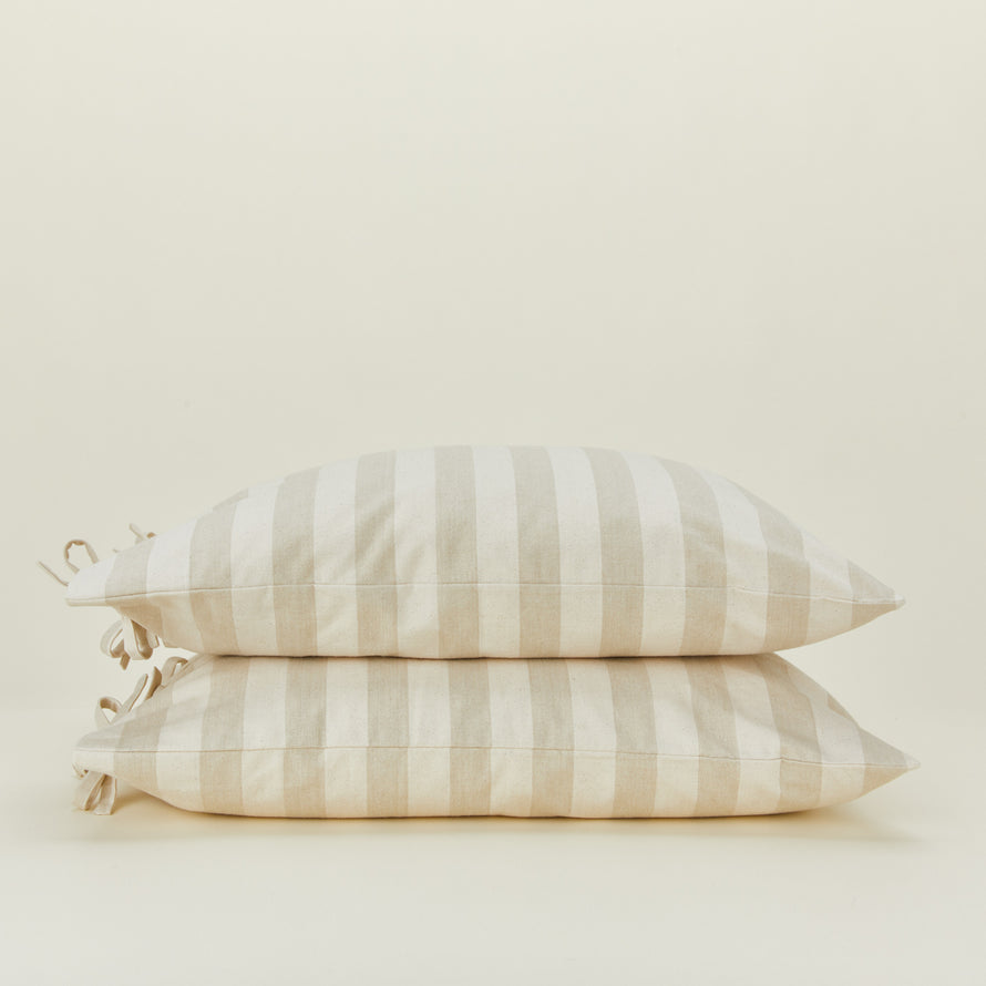 Essential Stripe Pillowcases, Set of 2 - Ivory/Flax