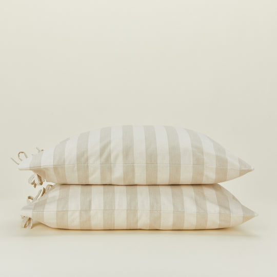 Essential Striped Pillowcases, Set of 2 - Ivory/Flax