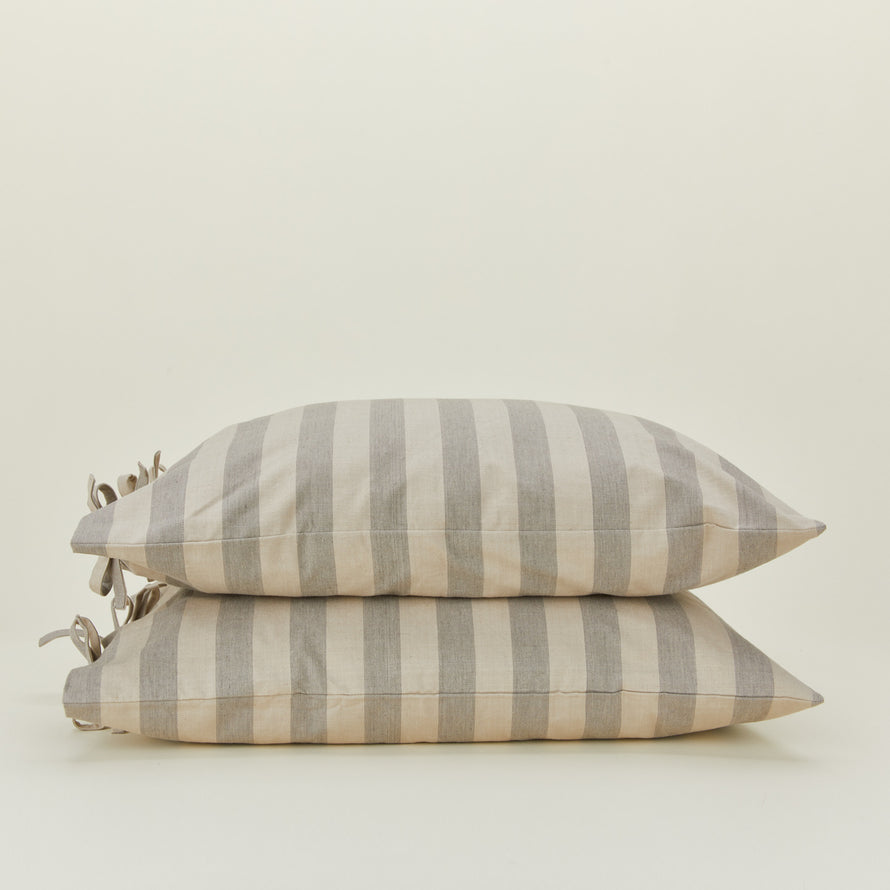 Essential Stripe Pillowcases, Set of 2 - Light Grey/Dark Grey