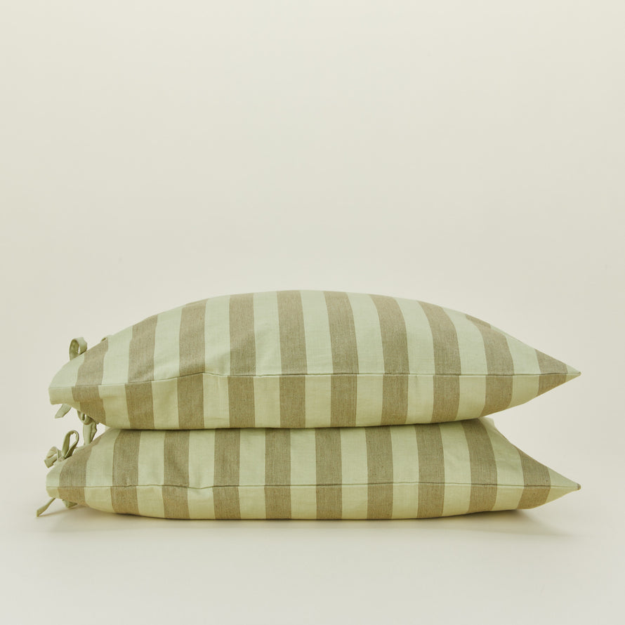 Essential Stripe Pillowcases, Set of 2 - Sage/Olive