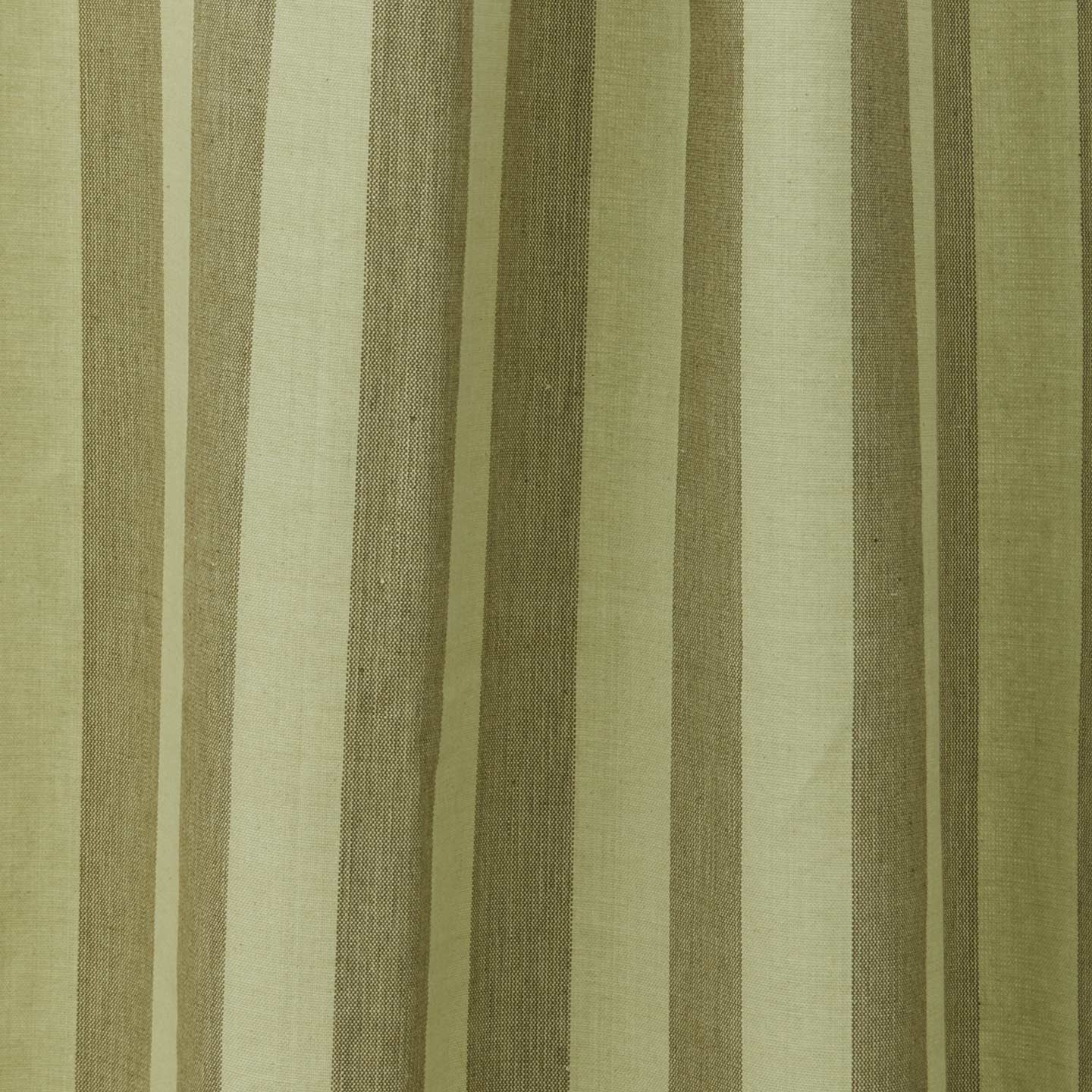 Close up view of essential striped shower curtain olive / sage