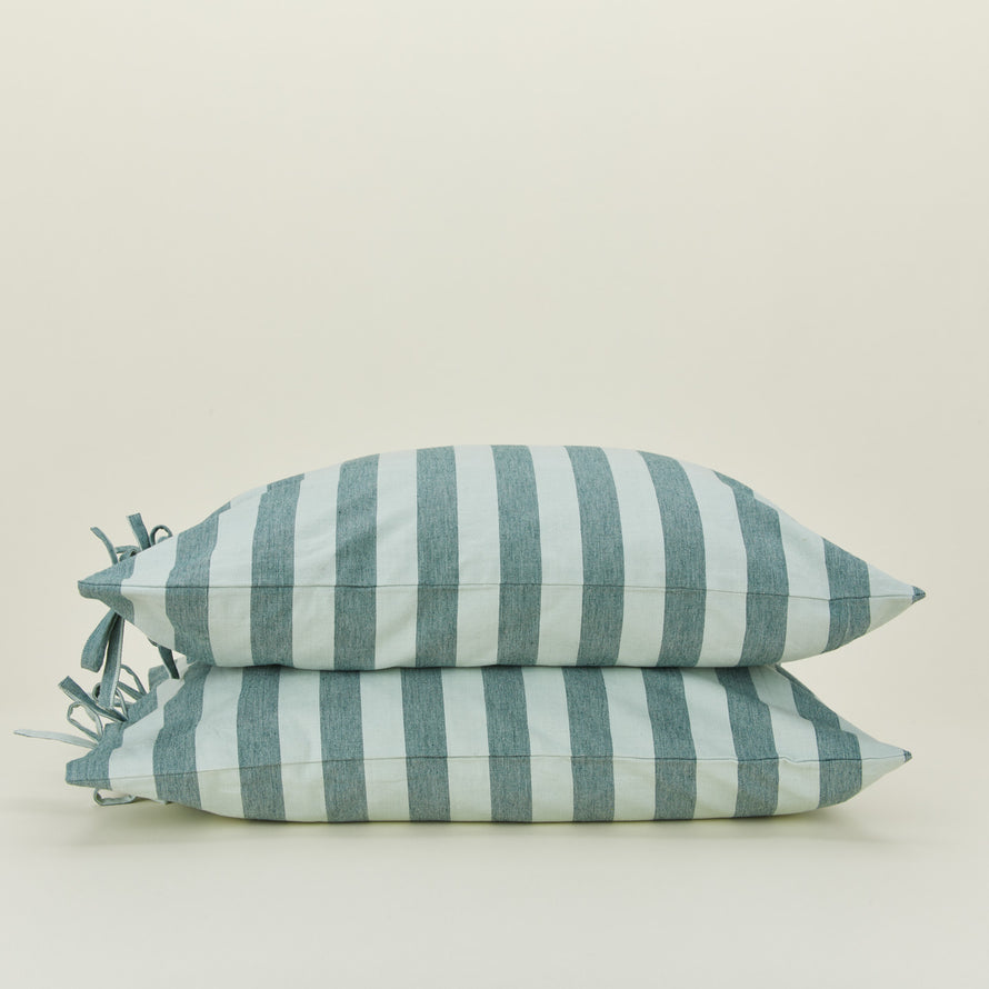 Essential Stripe Pillowcases, Set of 2 - Sky/Peacock