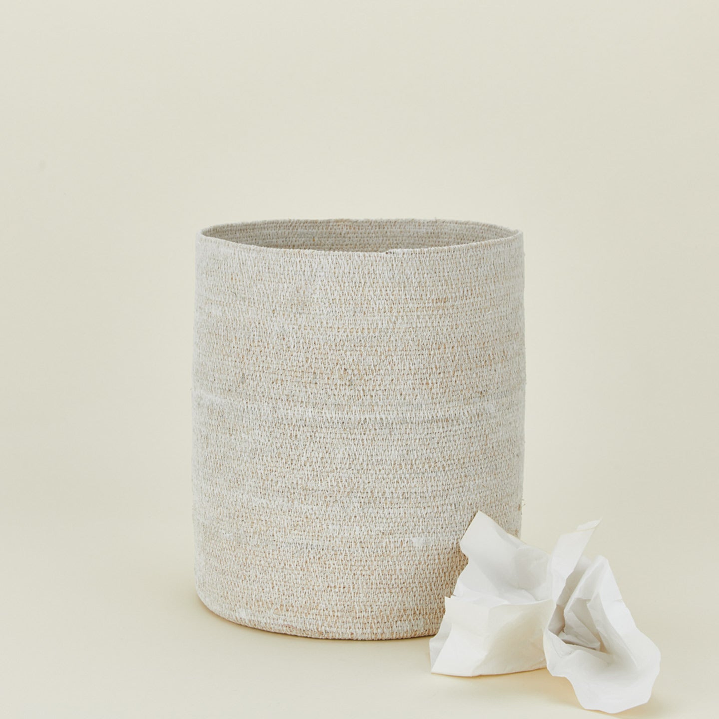 Essential woven wastebasket in white