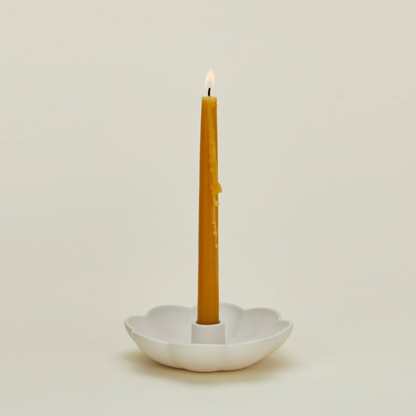 Floral Society Fleur Taper Holder with lit candle