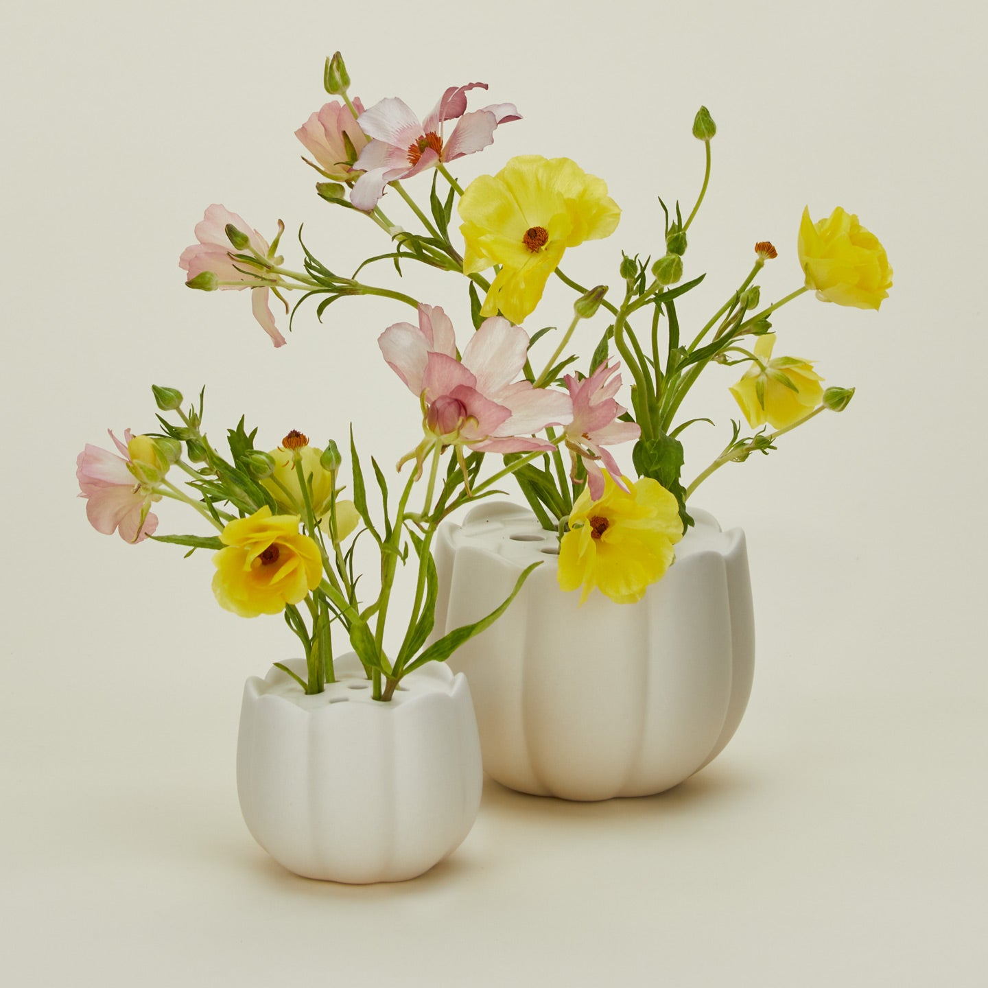 The Floral Society flower frog vases with florals