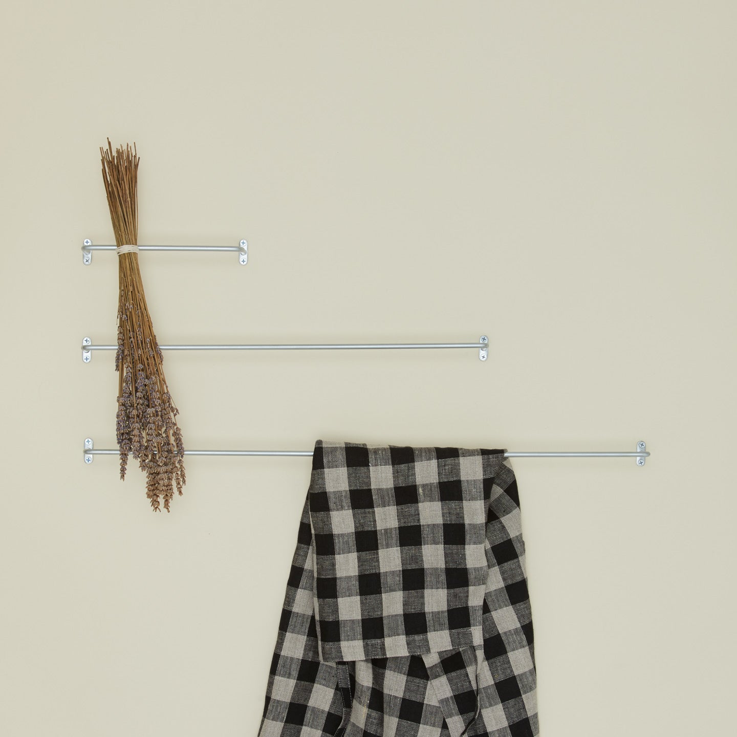 Zinc Plated Towel Bar family with lavender and towel