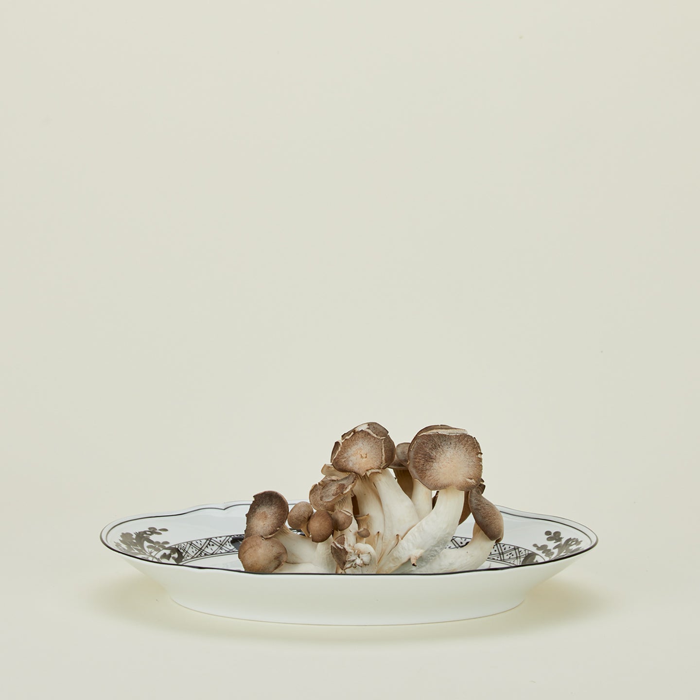 Ginori oval platter in albus with mushrooms