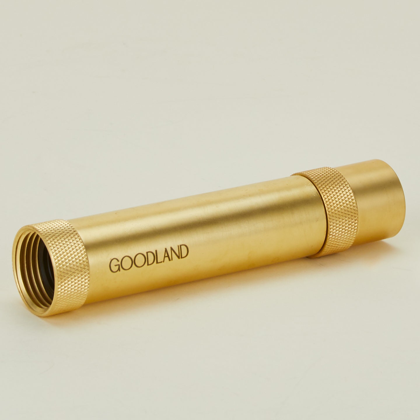 Close up view of Goodland brass hose nozzle