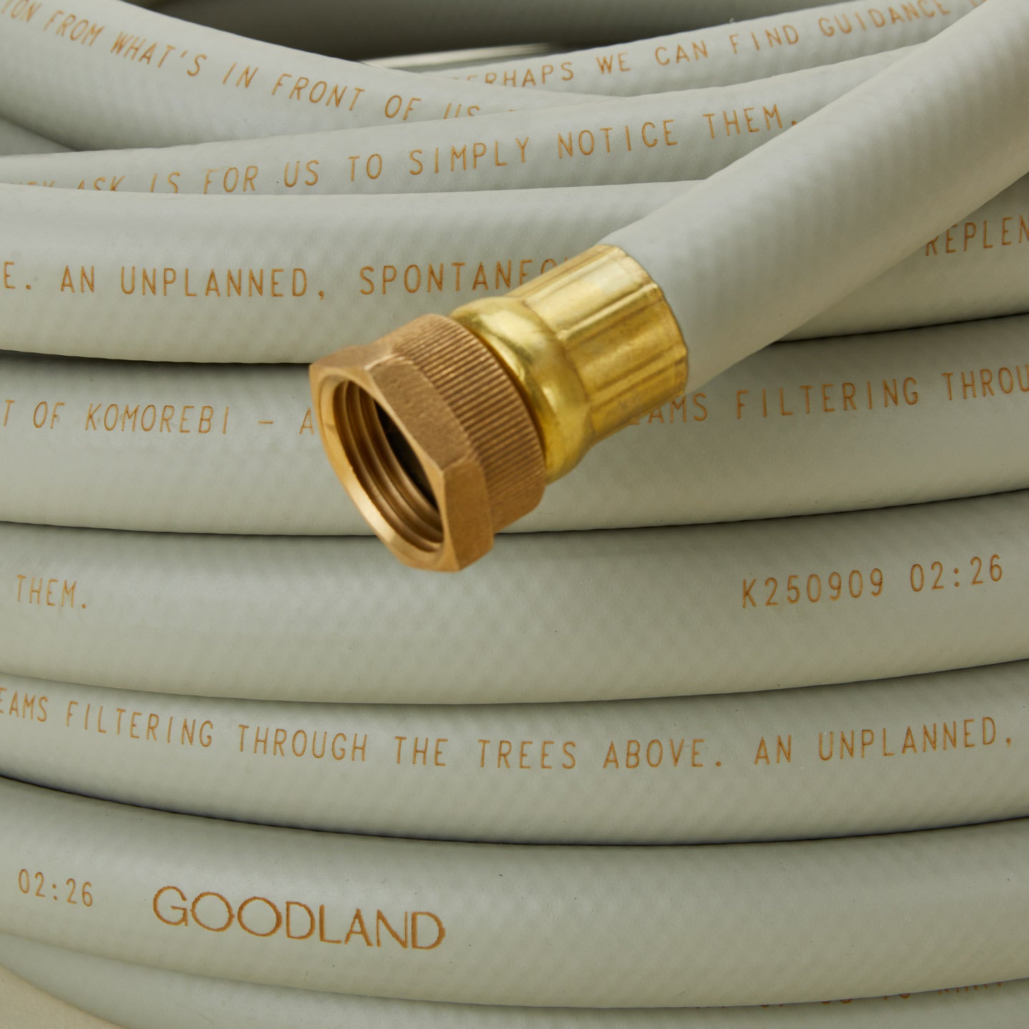 Close up view of Goodland everlasting garden hose in sage