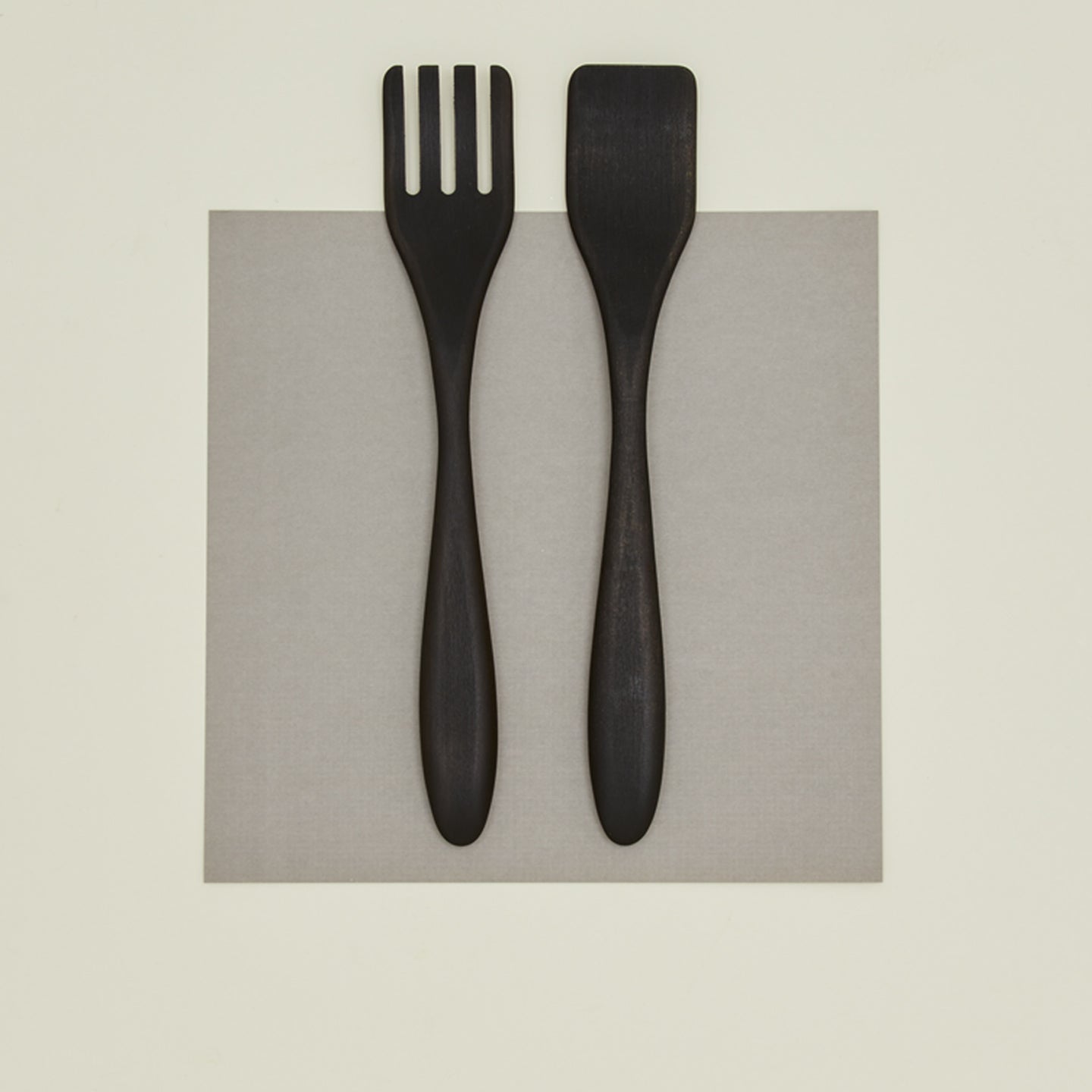 Salad servers in ebonized oak