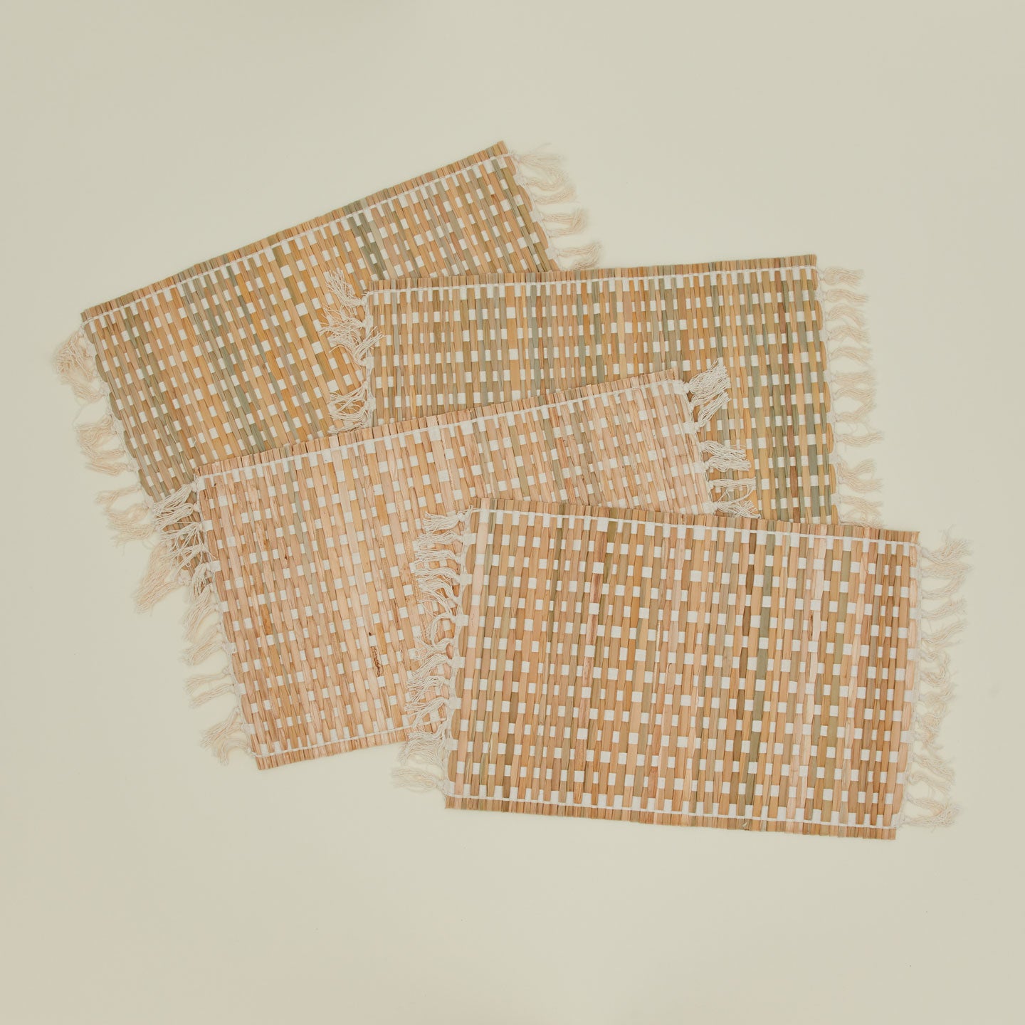 Overhead view of 4 river grass placemats