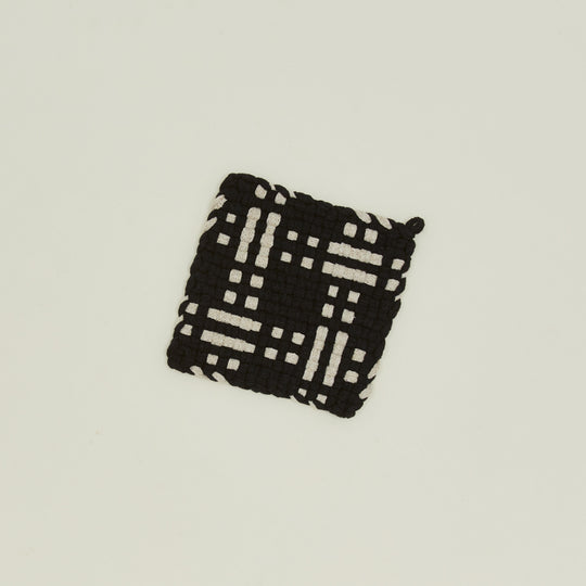 Dots + Dashes Handwoven Pot Holder - Black/Flax