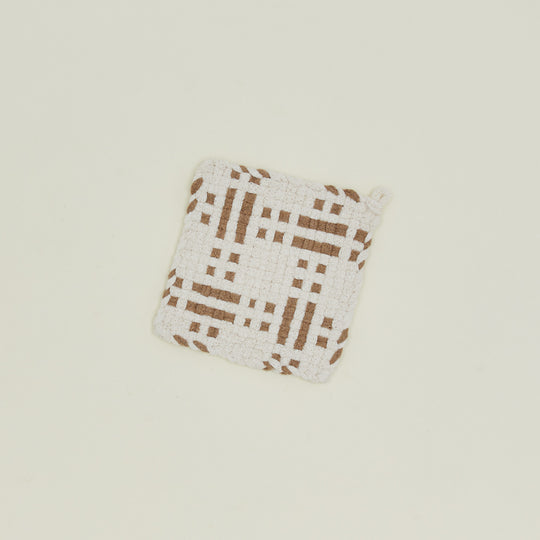 Dots + Dashes Handwoven Pot Holder - Flax/White