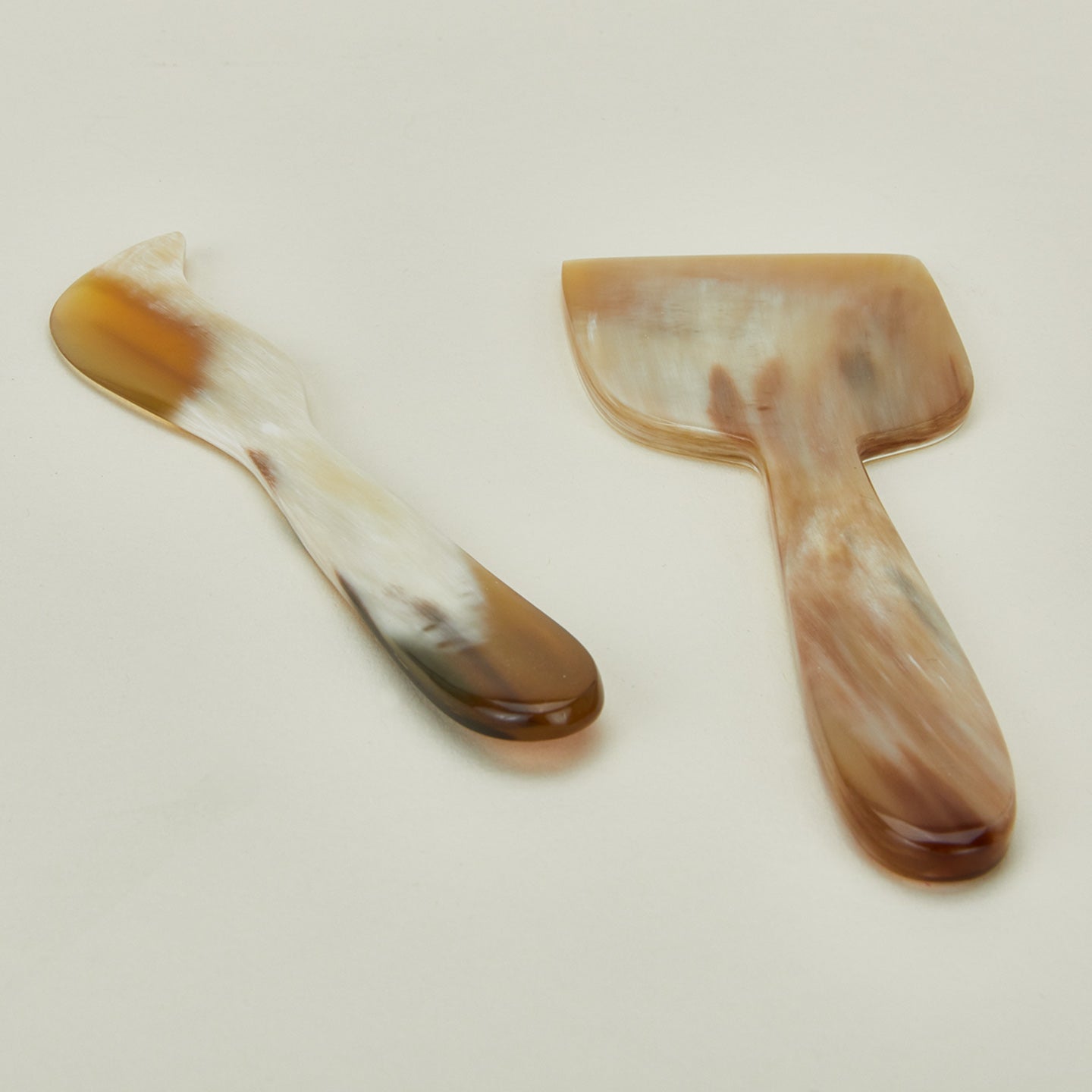 Detailed view of horn cheese knife set