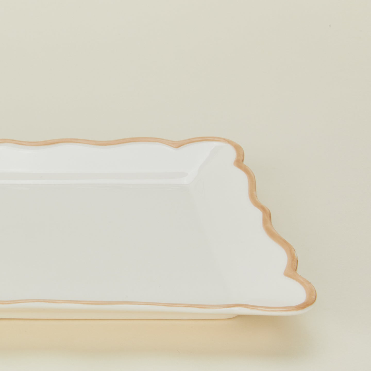 Close up view of ogee edge rectangular platter 