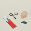 Darn set with needles, scissors, threader, and darning egg 