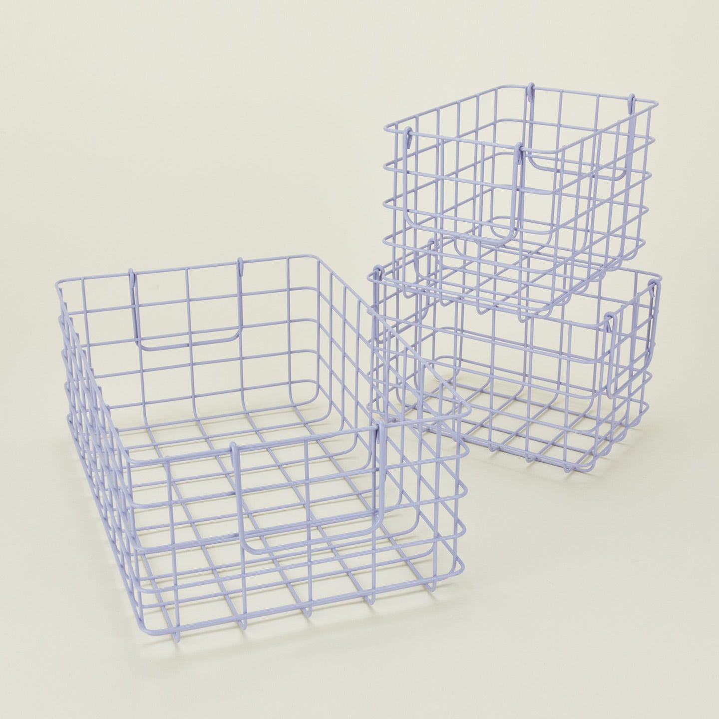 Set of 3 grid baskets in lilac