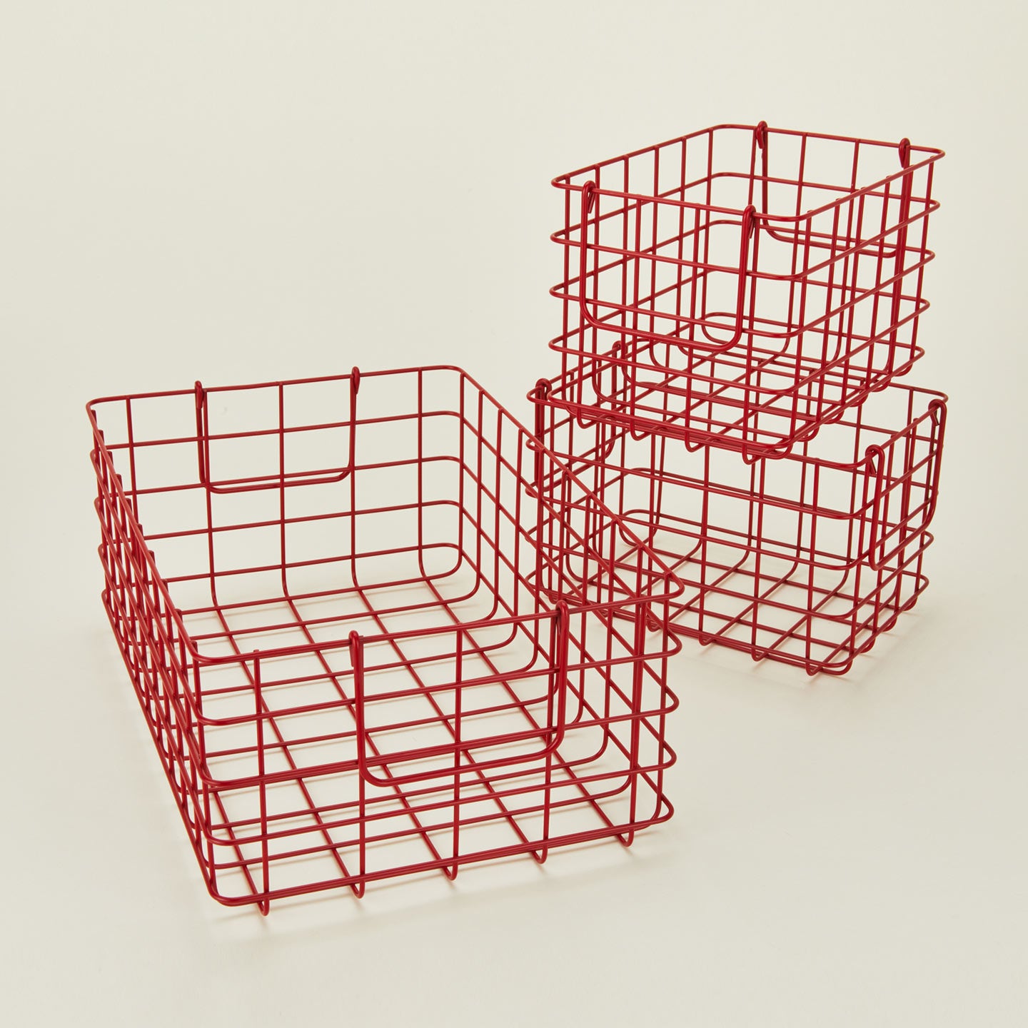 Set of 3 grid baskets in poppy
